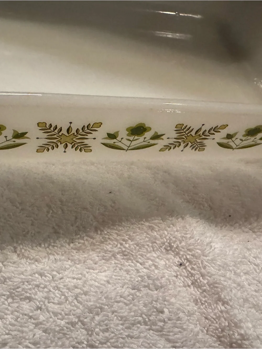Antique Anchor Hocking MeadowGreen Floral Ceramic Ovenware  - Fire King Set of 2